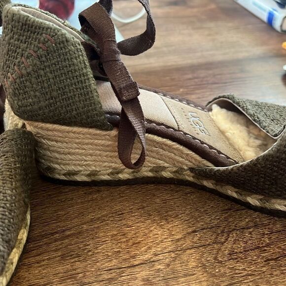 UGG Women's Green Peep-Toe Wedges - Picture 2 of 5